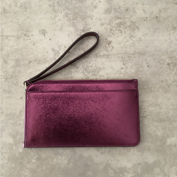 NWOT Kate Spade Medium size Lucy Metallic L-zip Wristlet Dark Raspberry - Picture 4 of 6